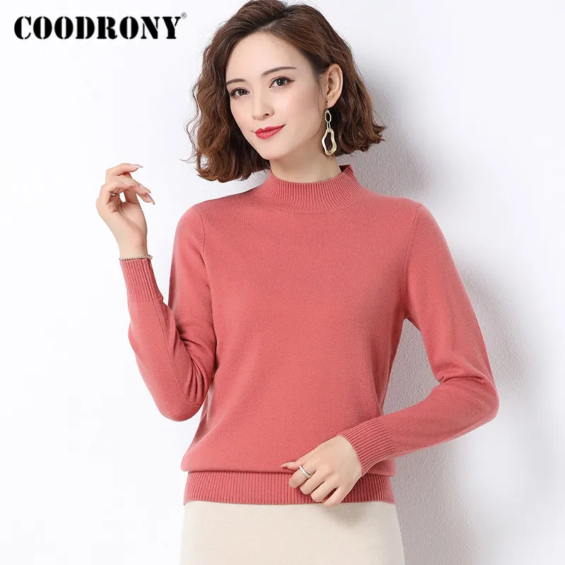 

COODRONY Autumn Winter 2020 Wool Pure Color Stand Collar Sweaters Female Knitted Pullover Women's Clothing W1008