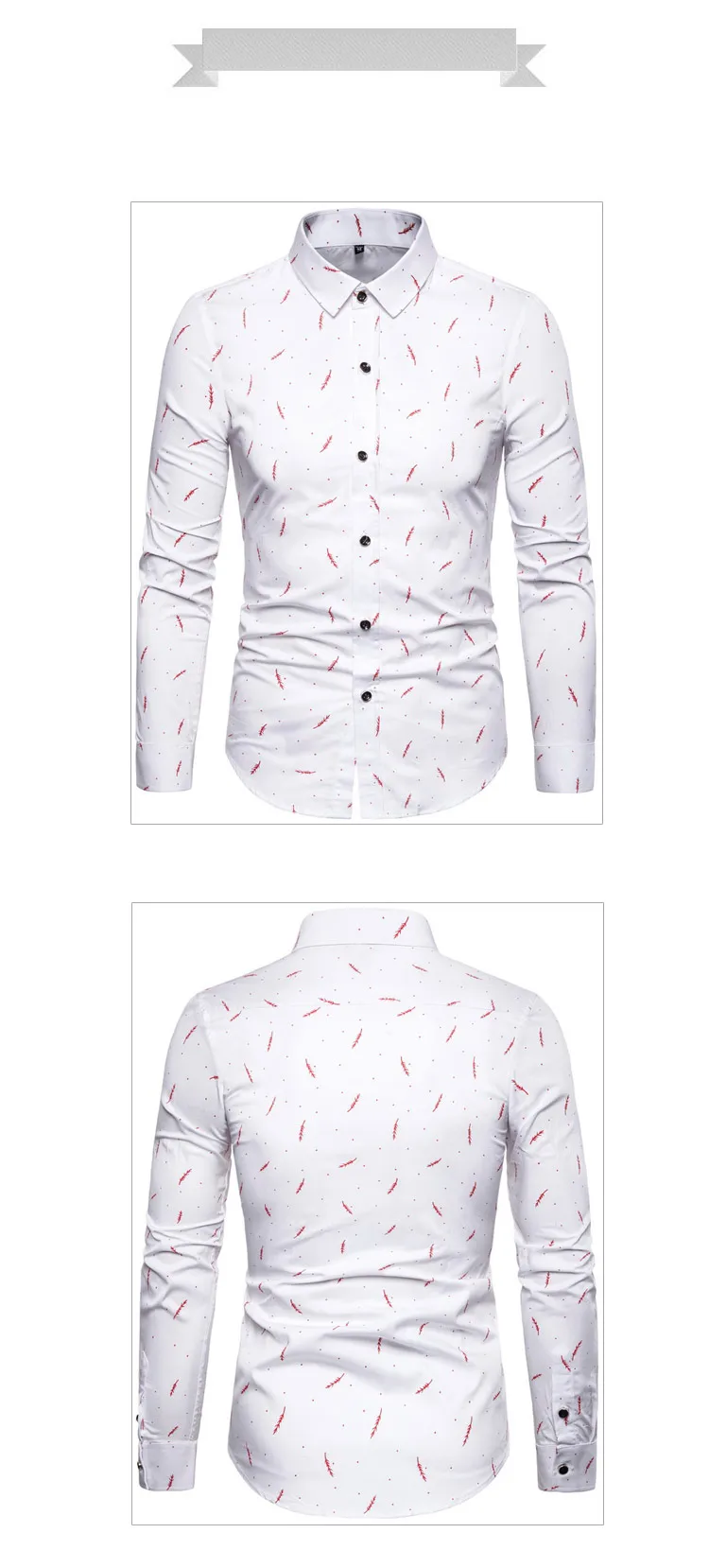 Formal Shirt For Men Casual Feather Printed Cotton Long Sleeve Camisa Social Masculina Male Ropa Hombre Elegante Classic Shirt