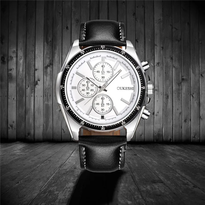 High-end Men's Watch British Style Leather Strap Quartz Large Dial Business Retro Simple Male wrist watches jam tangan pria