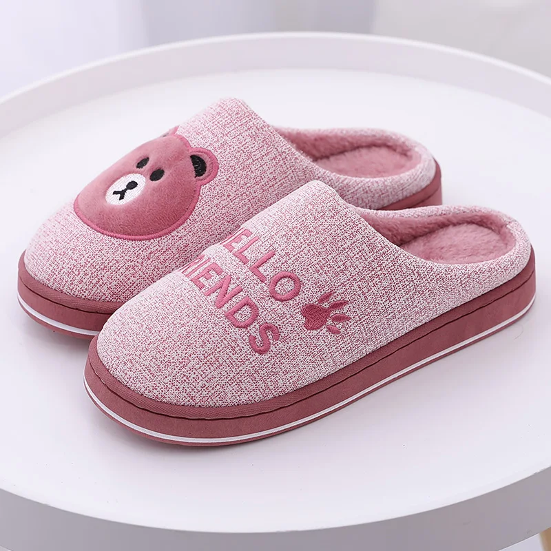 Women Winter Home Slippers Cartoon Bear Non-slip Soft Winter Warm House Slippers Indoor Bedroom Lovers Couples Floor Shoes Men