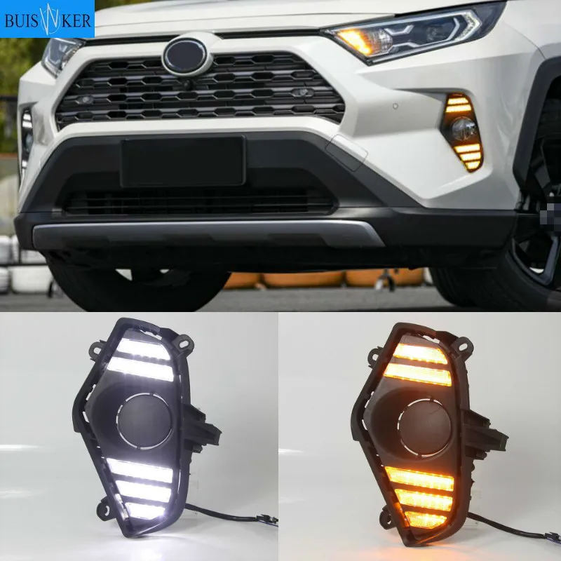 

2 шт. LED DRL для Toyota RAV4 2019 2020 Светодиодный дневной светильник Водонепроницаемый с потоком желтый указатель поворота бампер