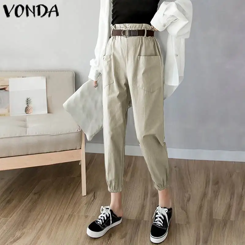 VONDA, женские штаны, повседневные, эластичная талия, плиссированные, длина по щиколотку, брюки,, осень, лето, размера плюс, женские брюки, S-5XL