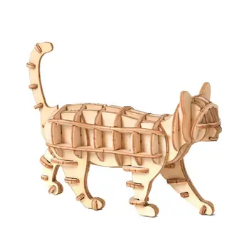 

3D Wooden Animal Puzzle Jigsaw Woodcraft Kit Toy Cat Model DIY Construction Self-Assembly Toy Wood Craft DIY Model