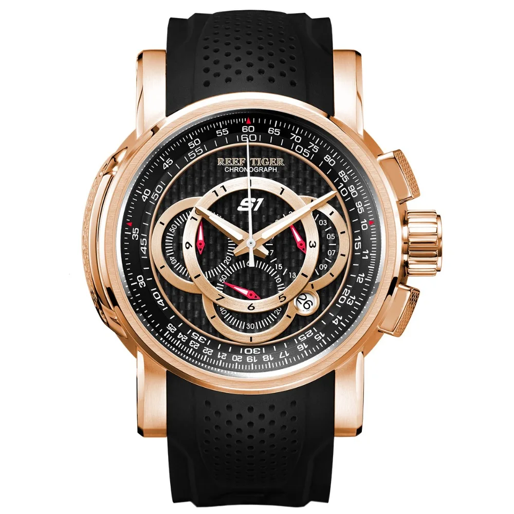 

2019 Reef Tiger/RT Designer Sport Watches for Men Rose Gold Quartz Chronograph Date Waterproof Watch Relogio Masculino RGA3063