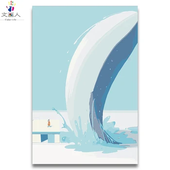 

DIY Painting By Numbers Big white whale at sea picture with kits diy draw Anime pictures Coloring By Numbers for girl room decor