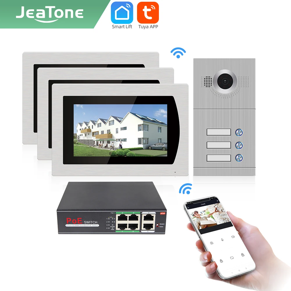 Jeatone Tuya умный 7 дюймовый Wi Fi дверной звонок видеодомофон для 3 х этажных квартир