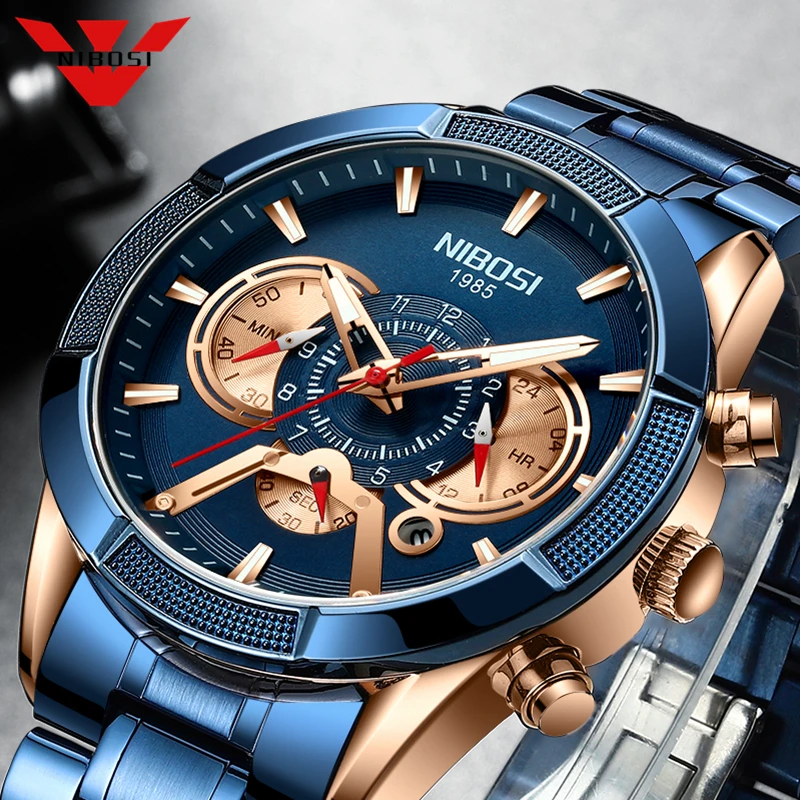 Mens Watches Chronograph Blue Waterproof Sport Date Quartz Masculino Relogio Luxury Brand
