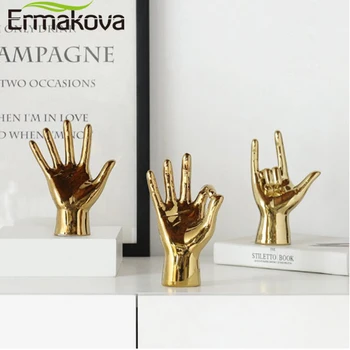 

ERMAKOVA Creativity Ceramics Abstract Finger Golden Crafts Sculpture Modern Home Decoration Living Room Figurines Accessories