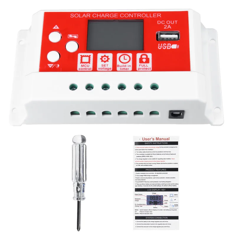 

30A 12V/24V AUTO Solar Charge Controller LCD Display PWM USB Solar Panel Regulator Charge Controller