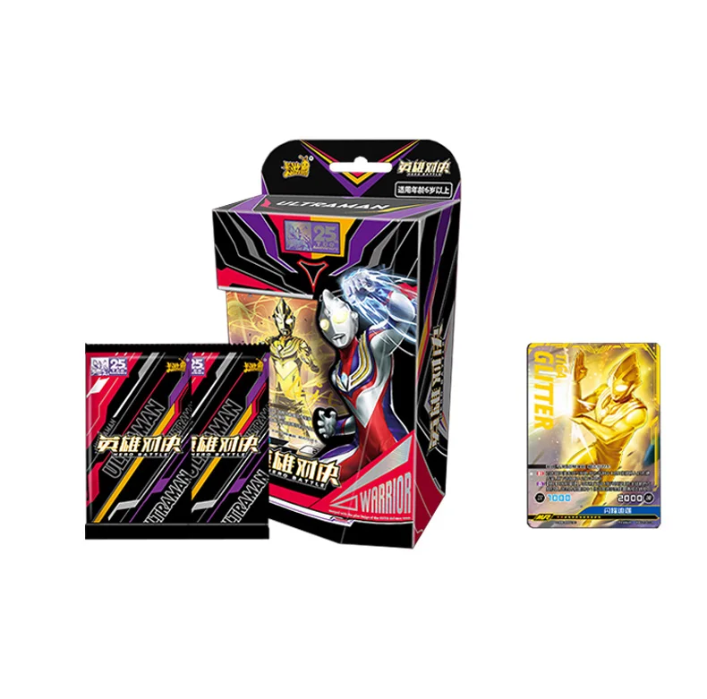 

Original Ultraman 25th Anniversary Gift Box Tiga Anime Character Collection Bronzing Barrage Flash Cards Table Toys Child's gift