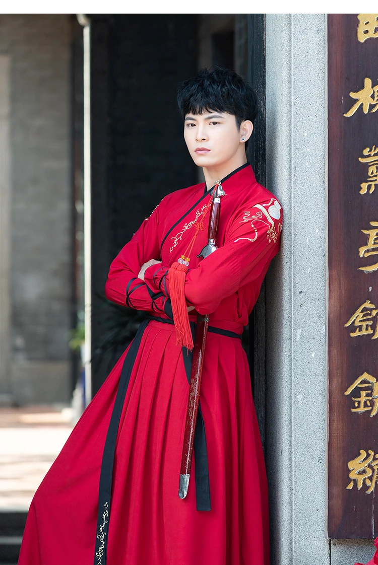 Улучшенный Hanfu Мужской воин красный китайский народный женский костюм для танцев Сказочный элемент древняя китайская принцесса Хань косплей одежда DL4186