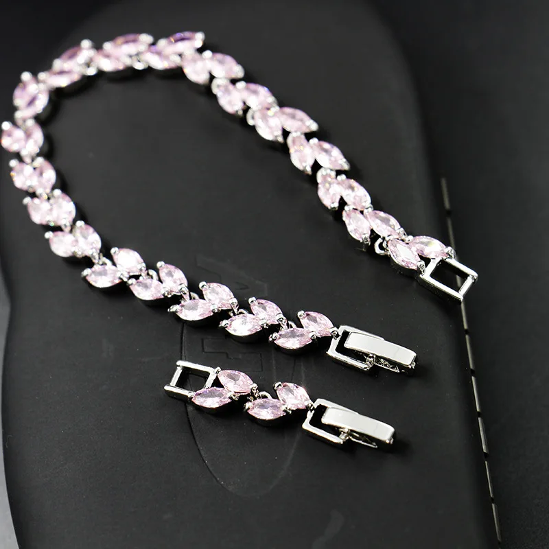 Bague Ringen Ювелирные наборы для женщин серебро 925 розовое кольцо с камнями серьги ожерелье браслет женский свадебный аксессуар