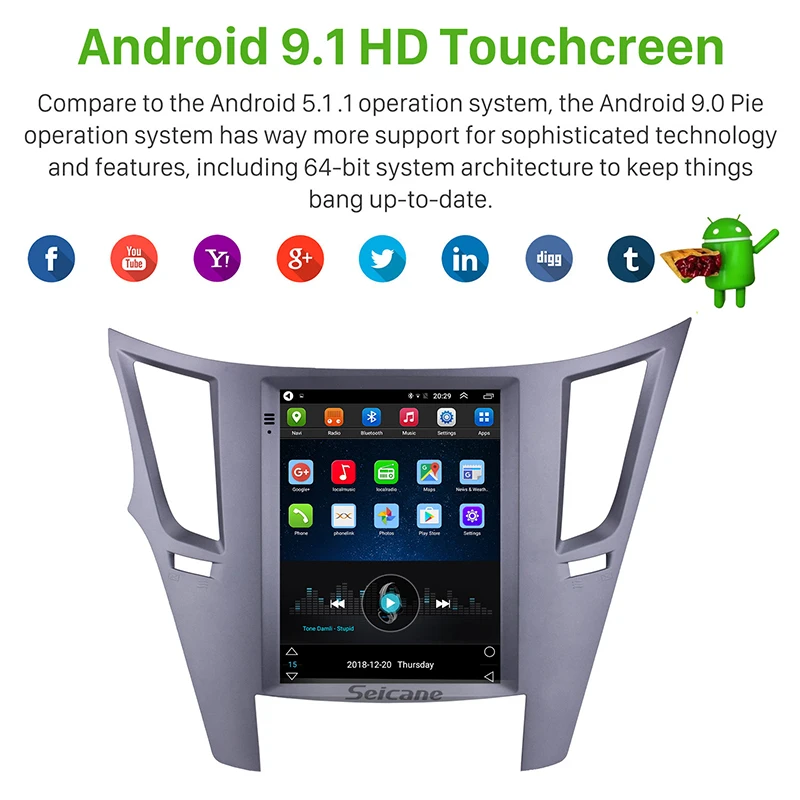 Seicane 9.7 inch Car Head Unit Player Android 9.1 For 2010- Subaru Outback GPS Navigation Support Carplay OBDII Mirror link
