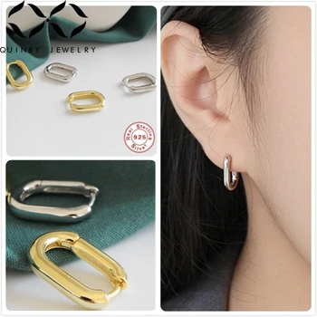 

Quinby 925 Sterling Silver Earrings For Women Minimalism Geometric Hoop Earrings Retro Party aretes Girl Gift Round Ear Hoops Q5