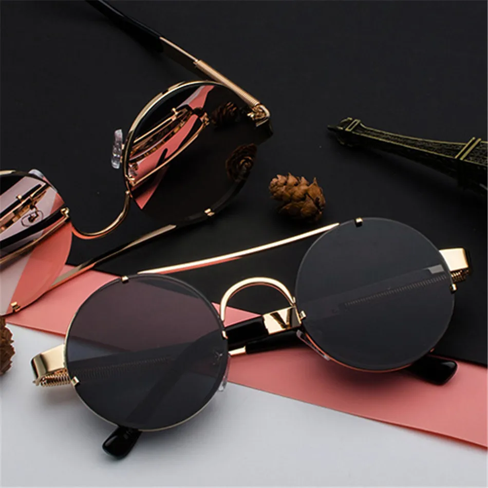 Elbru прозрачные солнцезащитные очки с красными линзами мужские ретро круглые винтажные стимпанк Солнцезащитные очки для женщин золотистый, серебристый, металлический плоский Топ UV400