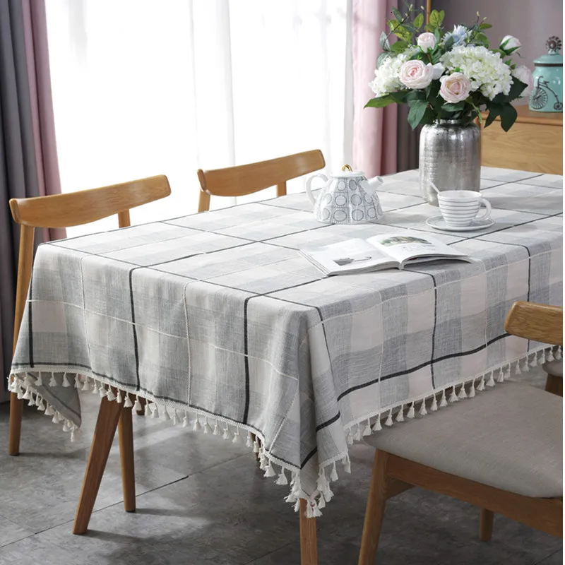 

Europe Simple Modern Tablecloth Jacquard Weave Plaid Table Cloth Black Change Plaid Polyester Kitchen Cloth Dining Table Cover