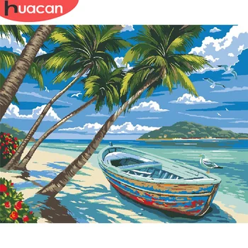 

HUACAN Paint By Number Boat DIY Pictures By Numbers Landscape Kits Hand Painted Painting Art Drawing On Canvas Gift Home Decor