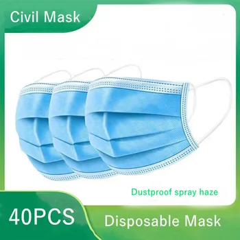 

40PCS Air Purifying Disposable Dustproof Face Facemask 3 layer Non-woven Anti-foaming smog Mouth Outdoor Unisex Personal Use