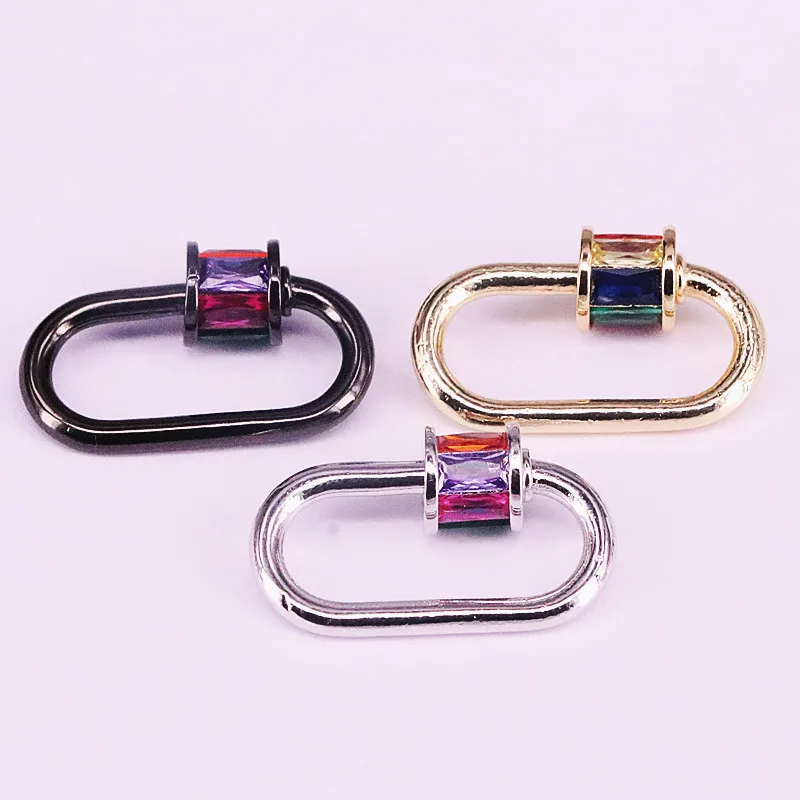 6 шт., черный/серебристый/Золотой, цветной CZ Pave Oval образный застежка, микро паве кубического циркония овальная застежка