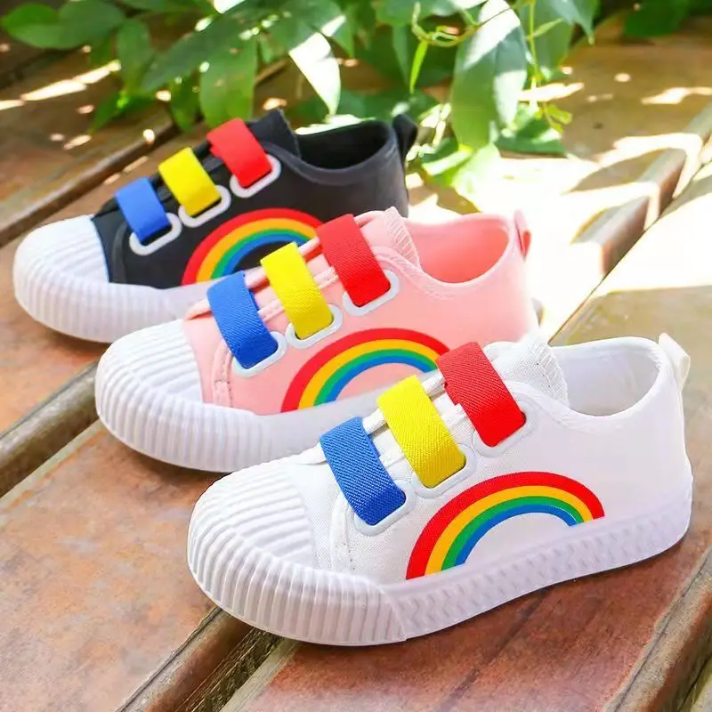Description Picture 2 of item2021 New Model Children Girls and Boys Rainbow Canvas Sneakers Sports Running Shoes Breathable Soft Shoe Casual Kids Tenis Shoe