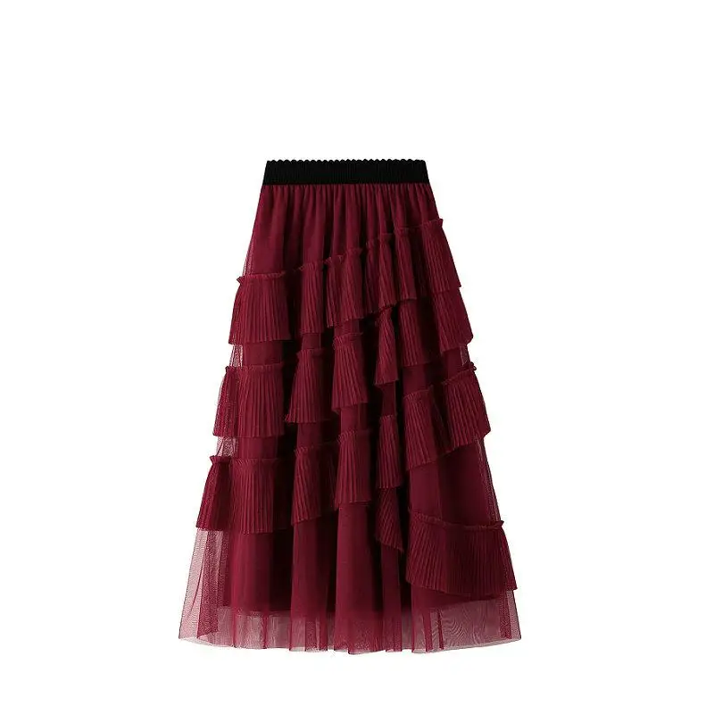 

Multi Layer Cake Skirt Women Spring High Waist Slim Mesh Saia Skirts Korean Women Skirt