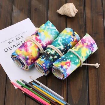 

Students Canvas Painting Fine Art Pencil Case Curly Pencil Case 36/48/72-Large-Volume Creative Handmade Star Pen Curtain DC451