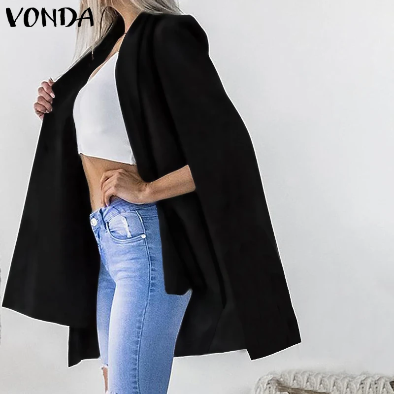 VONDA осень зима модные куртки женские офисные дамские размера плюс верхняя одежда женские пальто куртки с отложным воротником