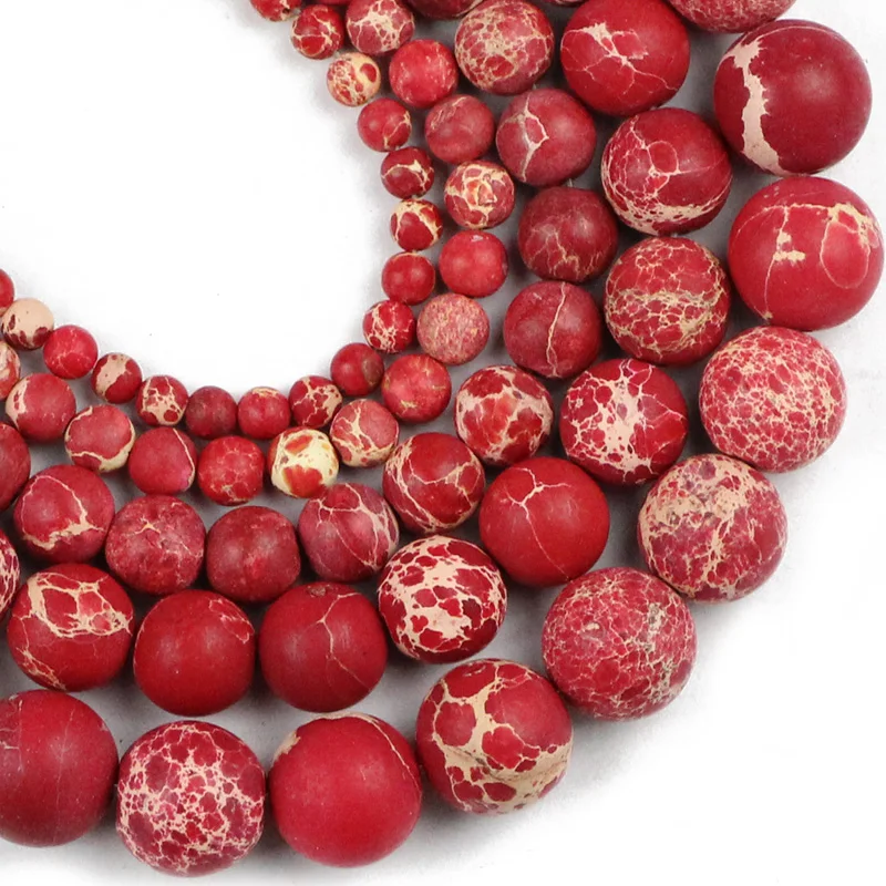

YHBZRET Matte Red Emperor pine Natural Stone spacer 6/8/12MM Round Loose Beads For Jewelry making bracelet accessories DIY