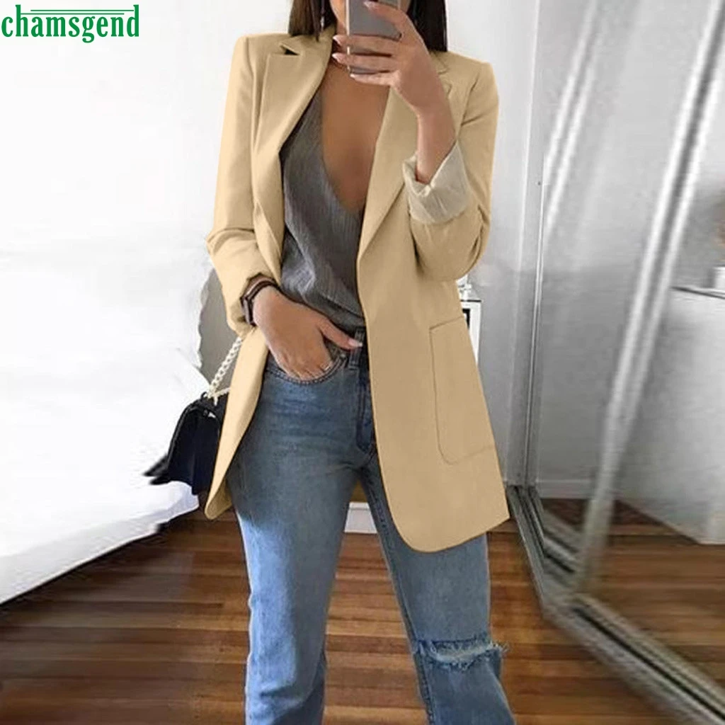 

Chamsgend Women Simple Designed Open Front Suit Blazers Work Style Formal Solid Full Sleeve Coats Traje De Estilo De Trabajo