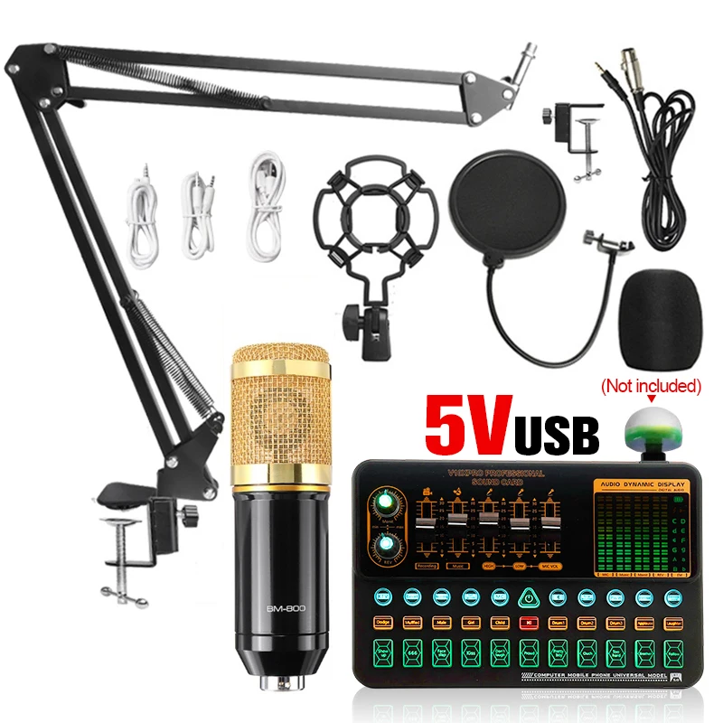 BM800 Microphone Mixer V10X Pro Sound Card Condenser Game Bluetooth Audio dj Live Broadcast MIC USB OTG Recording Professional