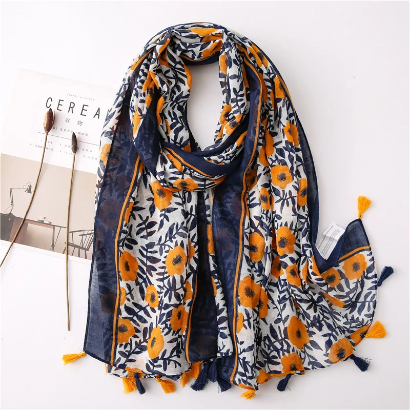 2022 Spain Fashion Daisy Floral Tassel Viscose Shawl Scarf Lady Print Soft Pashmina Stole Wrap Snood Bufandas Muslim Hijab Sjaal 2022 spain design daisy floral tassel viscose shawl scarf lady print soft pashmina stole wrap snood bufandas muslim hijab sjaal