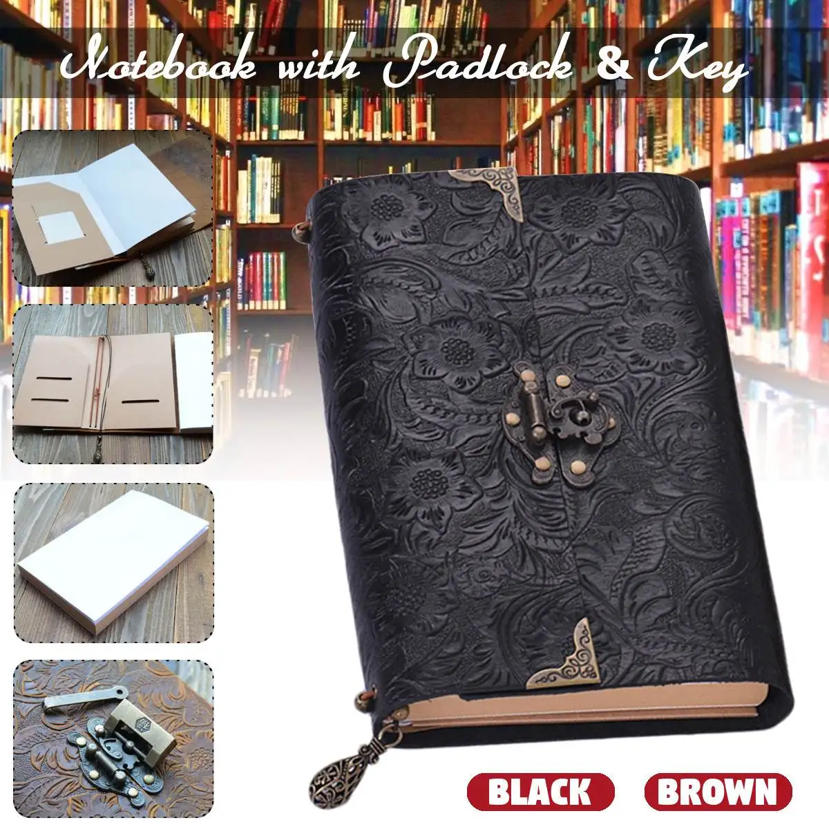 

Embossed Pattern Soft Leather Travel Notebook with lock and Key Diary Notepad Kraft Paper for Business Sketching & Writing