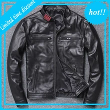 Мужская куртка из натуральной кожи, брендовая винтажная черная куртка из овчины, большой размер, теплая мотоциклетная байкерская куртка