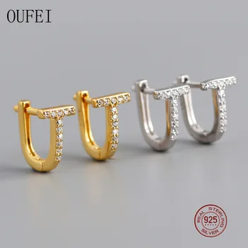 

OUFEI Small Hoop Earrings 925 Sterling Silver Letter T Crystal Earrings For Women Fashion Generous Luxury Earrings