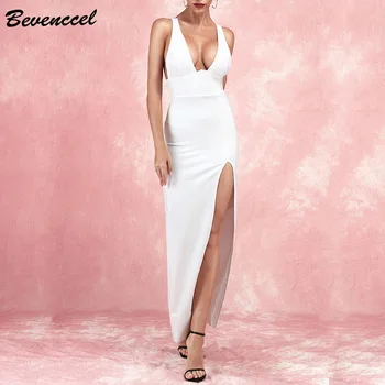 

Bevenccel Elegant Long Dress 2020 New Sexy Sleeveless Deep V Bodyocn Women Badange Dress Sexy Celebrity Evening Party Dress