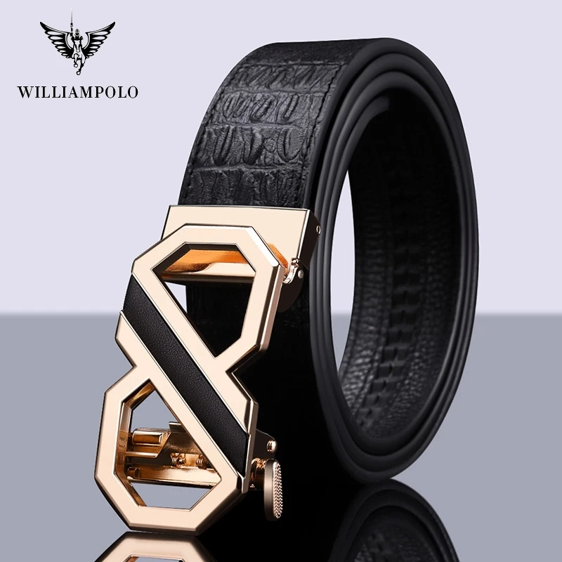 Ремень Williampolo мужской с автоматической пряжкой кожаный пояс узором под кожу