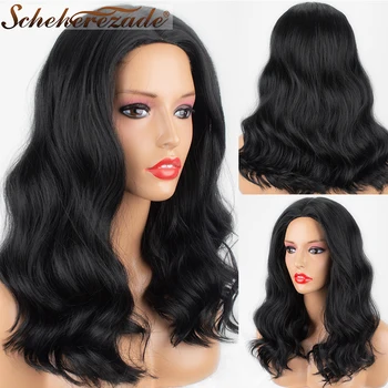 

Scheherezade Long Dark Black Synthetic Wigs For women Middle Part Cosplay Wigs Heat Resistant Fiber Hair African American