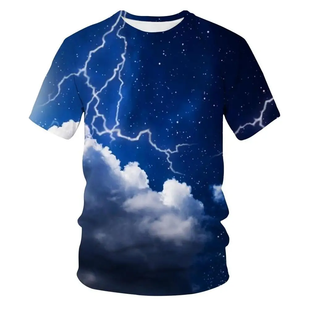 

3D Lightning Pattern Printing Fashion Unisex Adult Cool Clothing Children Printing Short-Sleeved Lightning T-Shirt Flame