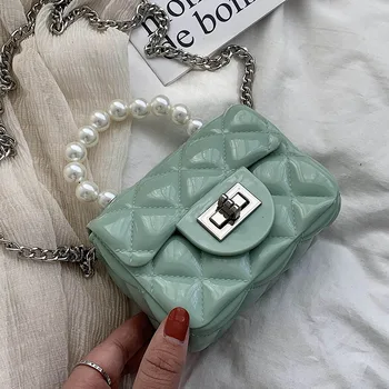 

Tiktok summer Pearl Rhombus Jelly Small Bag Female 2020 Popular New Wave Wild One-shoulder Messenger women Bags Clutch Handbag