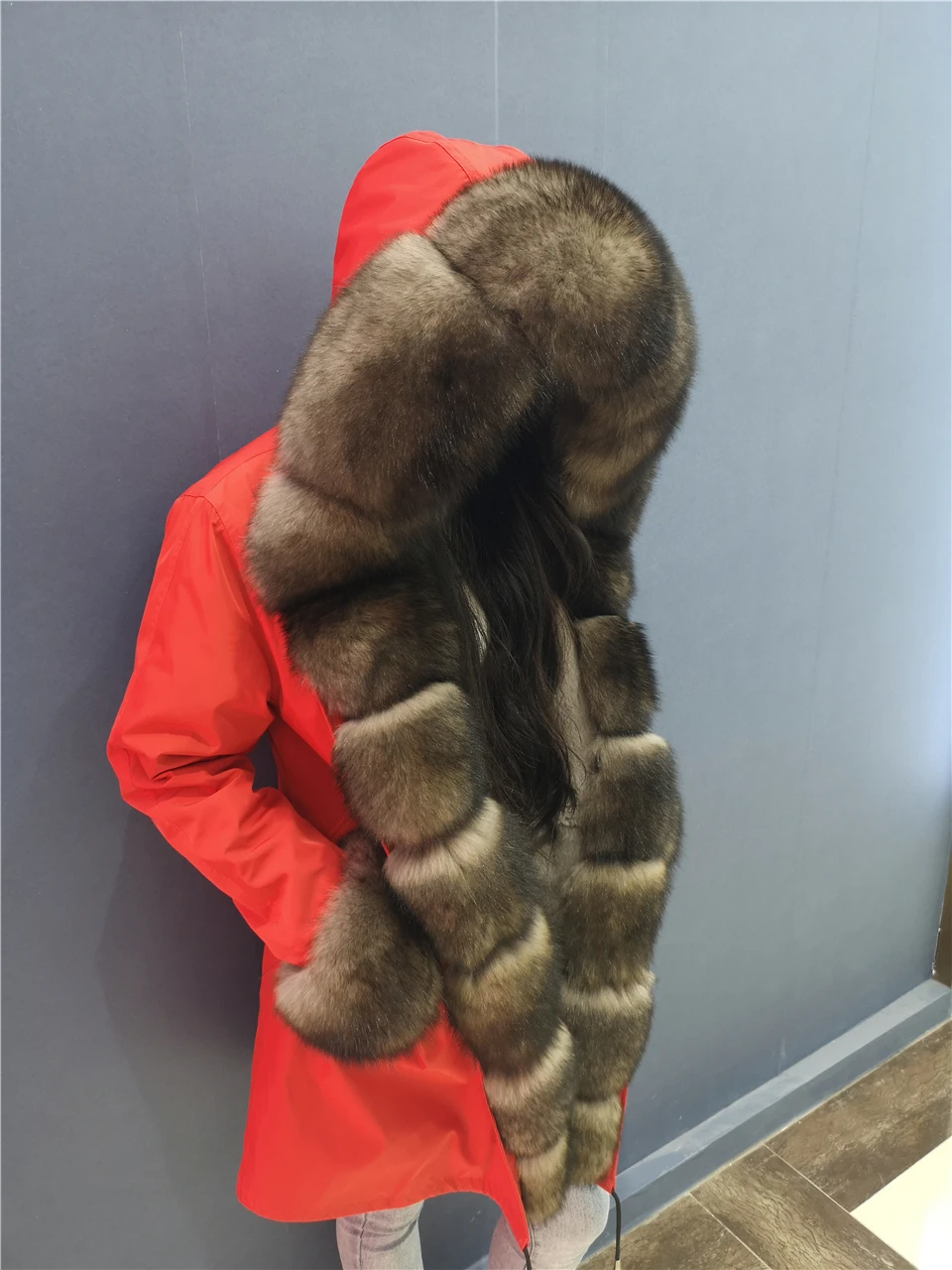 Парка с мехом Женская парка пальто из натурального меха зимняя куртка с воротником из лисьего меха женская шуба с капюшоном новая норковая шуба
