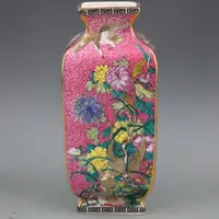 Qing Dynasty Qianlong Enamel Painted Gold Flowers And Birds Square Vase Home Furnishings Antique Porcelain Collection 2