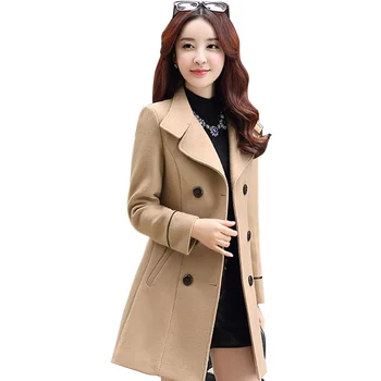 

2019 Autumn Wool Blend Coat For Women Turn-down Collar Double Breasted Coats Winter Female Overcoat Wool jacket Plus size 3XL
