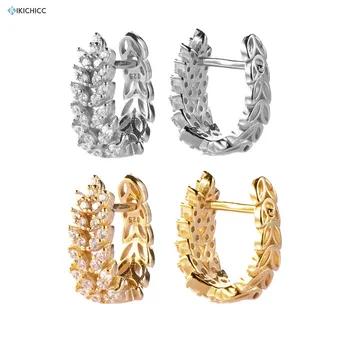 

Kikichicc 925 Sterling Silver Ovals Leaves Huggies Special Hoops Crystal CZ Zircon Pave Luxury 2020 Wedding Statement Jewelry