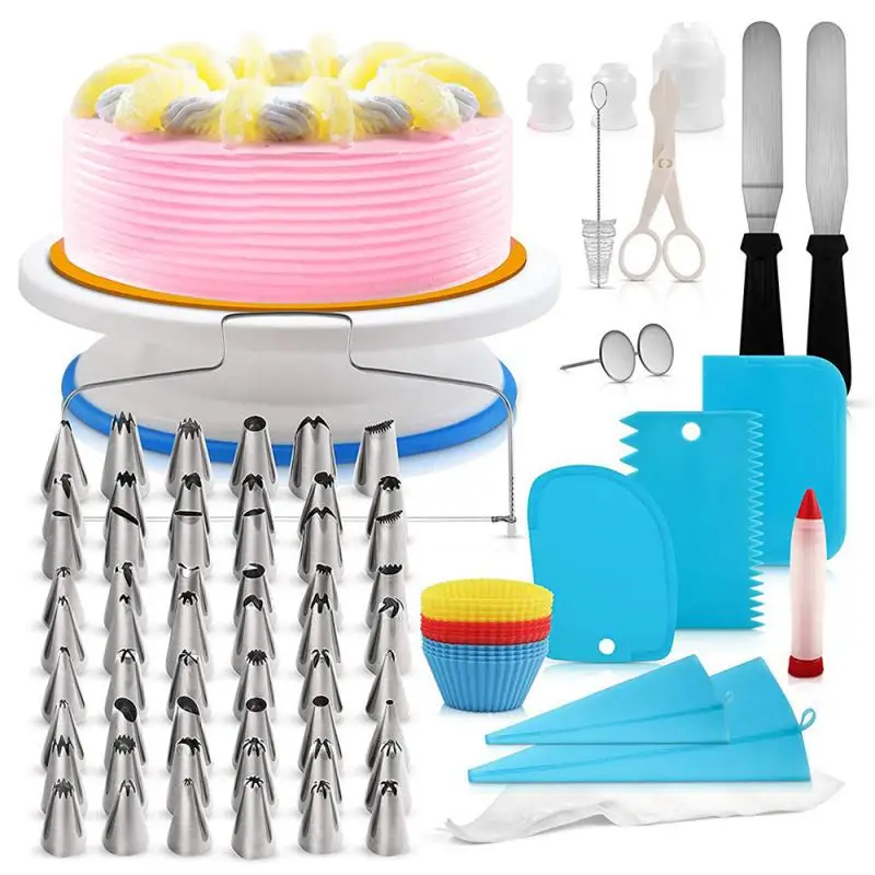 106pcs Pastry Supplies Multi-function Cake Kit Cake Turntable Set Pastry Tube Kitchen Dessert Fondant Tool – The Baking