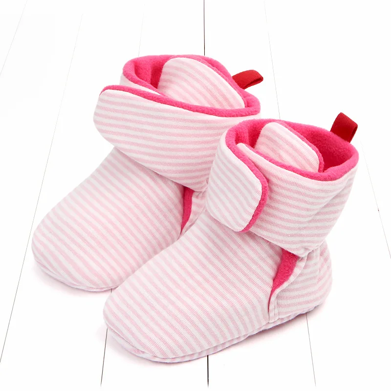 pink stripe Cozie/зимние теплые ботинки унисекс из искусственного флиса для новорожденных и малышей; классическая обувь для мальчиков 0-18 месяцев - Цвет: pink stripe
