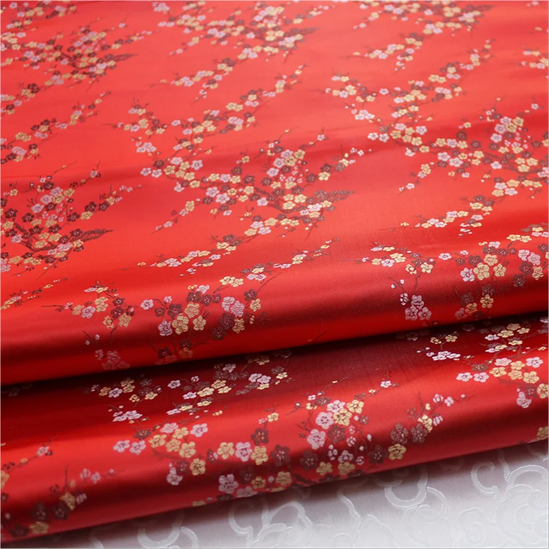 CF773 Plum Blossom Red Chinese Traditional Silk Brocade Fabric Wedding Clothing Pillow Case Fabrics DIY Materials | Дом и сад