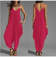 Summer Rompers Womens Jumpsuits Solid Casual Loose Sleeveless Overalls Sexy Backless Deep V Neck Beach Costume With Strap