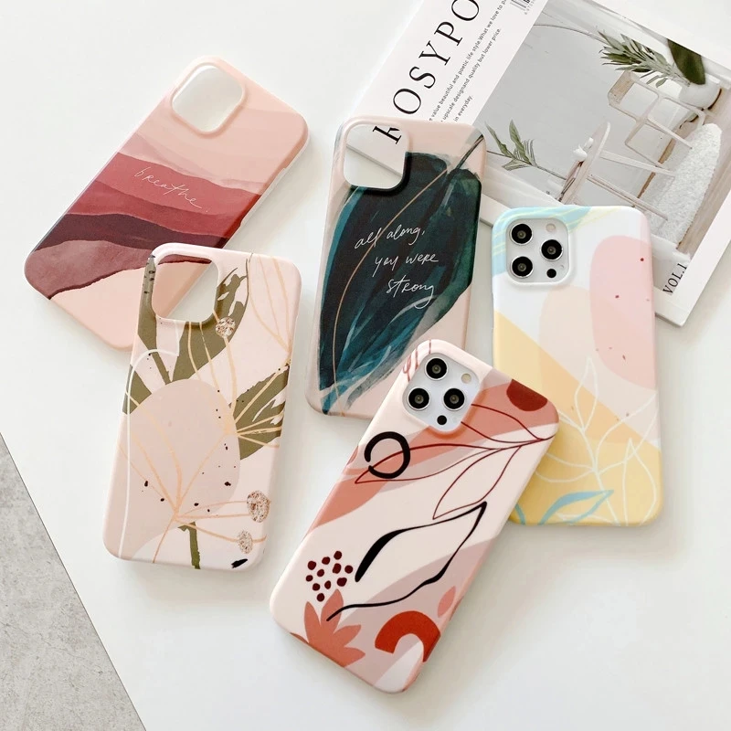 iphone 11 Pro Max cover case Ottwn Fashion Flower Leaves Phone Case For iPhone 12 Pro Max 11 Pro Max X XR XS Max 7 8 Plus SE 2020 Soft IMD Silicon Back Cover iphone 11 Pro Max cover case