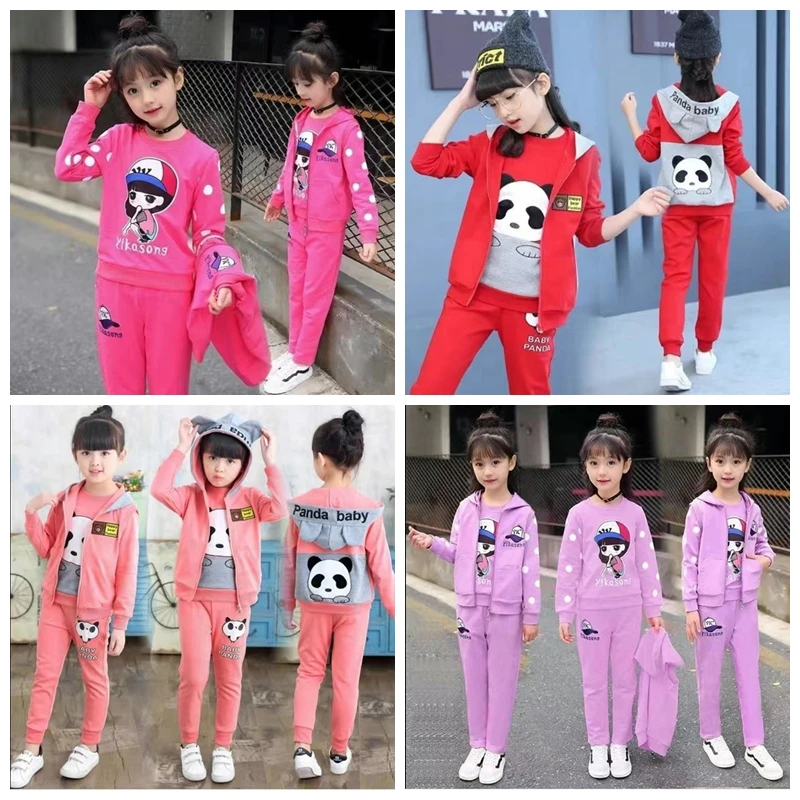 

Spring Autumn Girls Clothes Kids Outfits Cartoon Sweatshirt Pants Vest Hooded Coat Tracksuit Sportwear Children Outwear 5-14Year