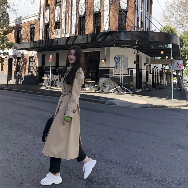 Autumn Winter Women's Casual Fashion Trench Coat Oversize Double Breasted Vintage Outwear Long Loose Trench Sashes TR19